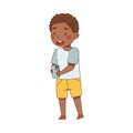 Shocked Little Boy Standing with Smartphone and Watching Something Vector Illustration