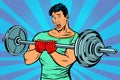 Shocked man with a barbell in the gym Royalty Free Stock Photo