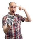 Shocked man with calculator Royalty Free Stock Photo
