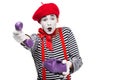 shocked mime giving ultra violet retro stationary telephone