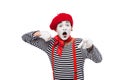 shocked mime pointing on camera