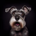 Shocked Miniature schnauzer close up portrit.