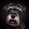 Shocked Miniature schnauzer close up portrit.