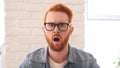 Shocked nad Confused Unsatisfied Man with Beard and Red Hairs, Open Mouth