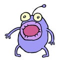 Shocked purple microbe with opened mouth. Vector illustration. Royalty Free Stock Photo