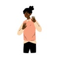 Shocked and Scared African American Girl Gesturing Vector Illustration