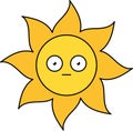 Shocked sun emoji outline illustration