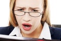 Shocked, surprised business woman sitting in front of laptop. Royalty Free Stock Photo