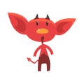 Shocked or surprised red devil character isolated on white. Little horned demon from hell. Cartoon flat vector Royalty Free Stock Photo