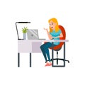 shocked woman catch virus on laptop cartoon vector