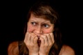 Woman with claustrophobia is alone in the dark place Royalty Free Stock Photo