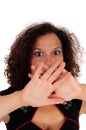 Shocked woman with hand over mouth. Royalty Free Stock Photo