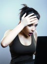 Shocked woman looking at laptop Royalty Free Stock Photo