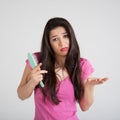 Shocked woman losing hair on hairbrush Royalty Free Stock Photo