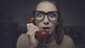 Shocked woman talking on the phone Royalty Free Stock Photo