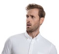 Shocked young man looks to side Royalty Free Stock Photo