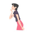 Shocked Young Woman, Emotional Reaction Concept, Side View of Surprised and Amazed Person Cartoon Style Vector