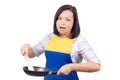 Shocked Young Woman with Frying Pan Royalty Free Stock Photo