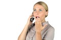 Shocked Young woman Talking on Cell Phone Royalty Free Stock Photo