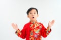 Shocking young Asian boy isoalted on white Royalty Free Stock Photo