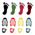 Shoe and bare foot print set Royalty Free Stock Photo