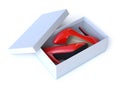 Shoe box with pair o high heels shoes 3d rendering Royalty Free Stock Photo