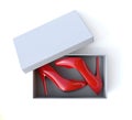 Shoe box with pair o high heels shoes 3d rendering Royalty Free Stock Photo