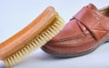 Shoe Brush on top of Tan Cushion casual Walk Touch Fasten Wide Fit Shoe