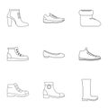 Shoe collection icons set, outline style