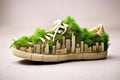 A shoe that considers its carbon emissions, incorporating green features