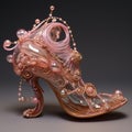 A shoe covered with pearls and glass, in the style of translucent immersion,