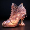 A shoe covered with pearls and glass, in the style of translucent immersion,