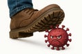 The shoe crushes the virus, symbolizing victory over the disease. Royalty Free Stock Photo