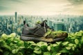 A shoe designed with a reduced carbon footprint, incorporating green elements