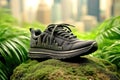 A shoe designed with a reduced carbon footprint, incorporating green elements
