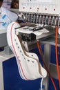 Shoe on embroidery machine