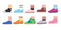 Shoe footwear set collection flat cartoon illustration foot trendy fashion colorful shoes