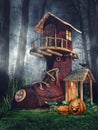 Shoe house with pumpkins