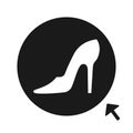 Shoe icon. High heeled female shoes, black circle, cursor arrow for online shop, flat design. White background. Vector Royalty Free Stock Photo