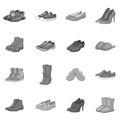 Shoe icons set, gray monochrome style