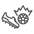 Shoe kick the ball line icon. Kicking off soccer-ball symbol, outline style pictogram on white background. Sport sign Royalty Free Stock Photo