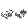 Shoe kick the ball line and solid icon. Kicking off soccer-ball symbol, outline style pictogram on white background Royalty Free Stock Photo