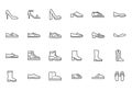 Shoe line icon set. High heels sandal, cowboy boots, hiking footwear, sneakers, slipper minimal vector illustrations Royalty Free Stock Photo