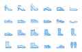 Shoe line icon set. High heels sandal, cowboy boots, hiking footwear, sneakers, slipper minimal vector illustrations Royalty Free Stock Photo