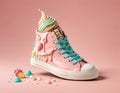 a shoe made entirely of ice cream, showcasing a delightful array of colors and textures - generated by ai