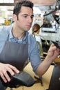 shoe maker at work Royalty Free Stock Photo