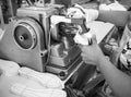 Shoe making process by sewing machine