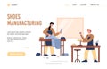 Shoe manufacturing web banner in workshop in flat vector illustration isolated