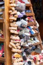 Shoe market in Zakopane in Poland. Huge collection of colorful children`s shoes