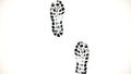 Shoe marks on white background. Abstract animation of walking in front of black boot prints on white background